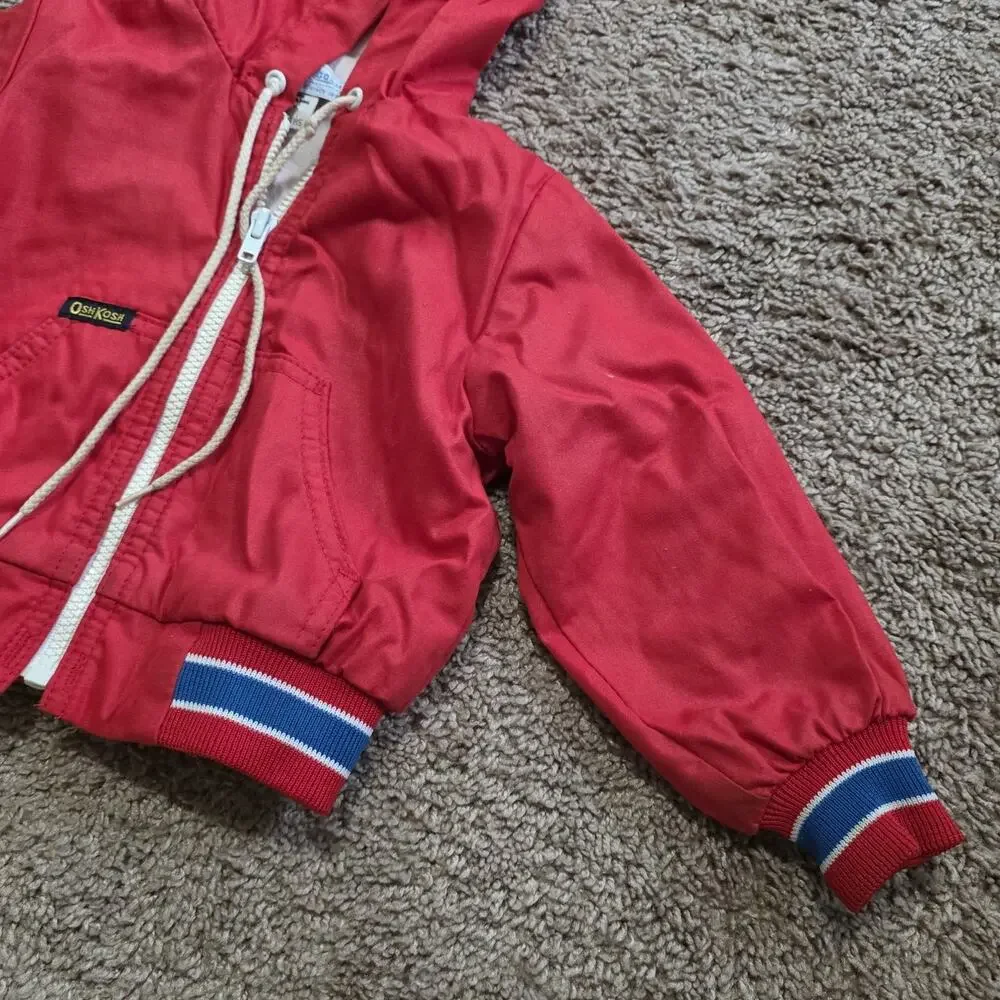 Vintage OshKosh Bgosh Windbreaker Jacket 18M Months Red Blue Full Zip Hooded 90s